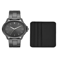 Мъжки аналогов часовник с черна карта и чанта за пътуване