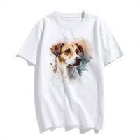 Забавна кучешка печат жени тениска небрежна горна кръгла шия с къси ръкави тийнейджъри момиче