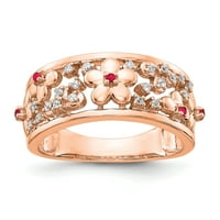 Първичен Златен карат Розово злато диамант и Рубин цвете пръстен