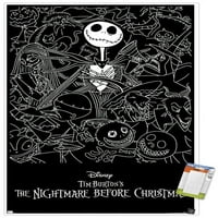 Кошмарът на Дисни Тим Бъртън преди Коледа - черно -бял плакат за стена, 22.375 34