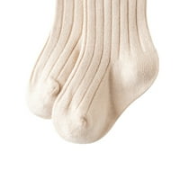 Малко дете бебе плетени чорапи бебешки средни тръби чорапи твърд цвят оребрена плетена коляна високи чорапи безпроблемни чорапи