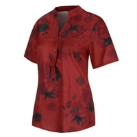 Тениски на Wozhidaoke за жени мода плюс кратък печат лесен ръкав с размери на ризата топ блуза жени джобни блузи на жените xxl