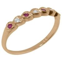 Британски направен традиционен солиден 9K розов златен пръстен с естествен диамант и рубин женски пръстен за вечност - Опции за размер - размер 4.25