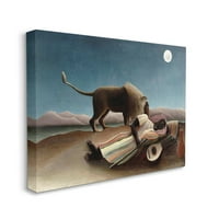 Ступел Начало Дéкор Пустинна нощ Лъв и пътешественик класическа живопис платно стена изкуство от Анри Русо