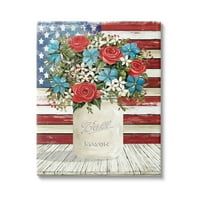 Ступел Американа Флаг Празничен Букет Ботанически И Флорални Живопис Галерия Увити Платно Печат Стена Изкуство