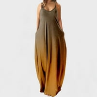 Женски плюс размер рокля модна прашка средна талия V-образно деколте без ръкави от печат Slim Beach Long Dress Gold 8