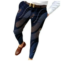 Мъже тънък годен печат с цип панталони панталони панталони мъжки ежедневни модни дълги панталони