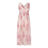 Jerdar летни рокли за жени модни бохемски v-образни разкошни без ръкави от печат с дължина на глезена горещо розово xl