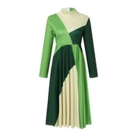 Летни рокли Hanzidakd за жени пролет и лятна женска яка с дълъг ръкав с дълъг ръкав с тънка печатница
