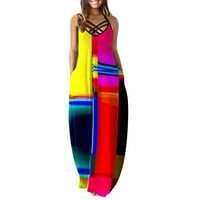 Женски рокли без ръкави на A-Line Long Casual Summer Printed Round Dekline рокля многоцветна л