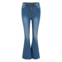 панталони за жени с висока талия на талията панталони панталони звънец дъна дънки дамски есенни модни небесно синьо l