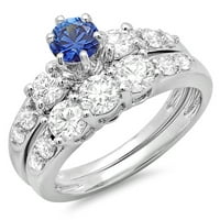 DazzlingRock Collection 14k кръг синьо сапфир и бял диамантен камък булчински годежен пръстен, бяло злато, размер 6