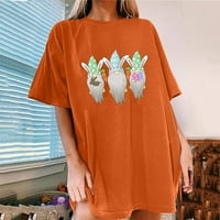 Lovskoo летни върхове за жени модерни блузи флорални отпечатани ризи с къс ръкав, непрекъснато кръгла шия разхлабена риза оранжево