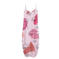 Lopecy-sta женска модна секси винтидж v шия без ръкави за печат на парти рокли парти рокли Спестяване на летни рокли за жени розово