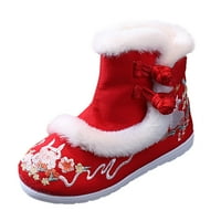Pimfylm момичета снежни ботуши модерни универсални каучукови багажници с ниски пети къси плоски обувки червени 30