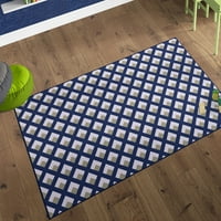 Модерен килим за всекидневна с незалепваща подложка, Геометричен сив и син модел на пергола, ФТ малък