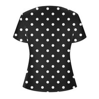 Женски моден цип печат ежедневно v-образно деколте с къси ръкави за кошени тениски върхове за жени, черни, l