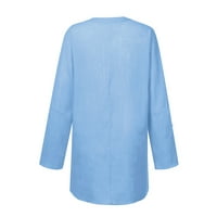 Hanzidakd плюс размер жени върхове небрежни с дълъг ръкав солидна разхлабена риза с v-образно деколче блуза отгоре