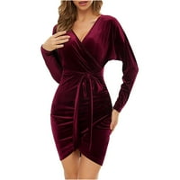 Charella мода Елегантна секси ежедневна рокля от солидна цветна рокля рокля вино, xxl