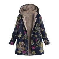 Дамски плюс размер зимно палто дамски зимни топло изходни дрехи флорални принт с качулки с качулки Vintage Comesize Coats Navy