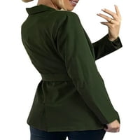 Paille Ladies Lapel Collar Plain Cardigan Jacket Casual Office Coat v Neck Fall Blazers Бизнес якета Зелени s