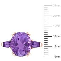 Миабела Дамски 4-Каратов Т. Г. в. овално изрязан и конусовиден аметист 14-каратово розово злато три каменен пръстен