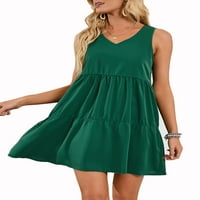 Жени плюс размер летна туника рокля v шия ежедневни тениски рокли ежедневни рокли за разхлабване на люлеещи се смяна, зелено,