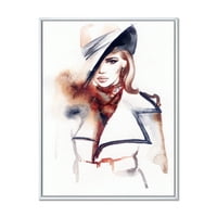 Дизайнарт 'моден портрет на жена носеща шапка' модерна рамка платно стена арт принт