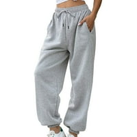 Жени панталони с висока талия с теглене на джоггери суитчъри Небрежни универсални панталони сиви размер m
