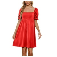 Bazyrey Summer рокли за жени Солидни рокли женски лъжичка шия разхлабена къса ръкав мини рокли червено m