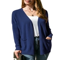 Doublju женски джоб с дълъг ръкав отворен преден плетен жилет с плюс размер