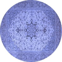 Ahgly Company Machine Pashable Indoor Round Persian Blue Traditional Area Cugs, 8 'Round