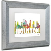 Търговска марка изящно изкуство 'Хюстън Тексас Скайлайн Мслр-2' платно изкуство от Марлийн Уотсън, бял мат, сребърна рамка