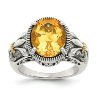 Твърдо стерлингово сребро 14k жълто злато цитрин жълт ноември Gemstone годежен пръстен размер 8