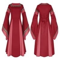 Дамски рокли със средна дължина дълъг ръкав ежедневно а-лайн пачуърк кръгло деколте лятна рокля червено 2xl