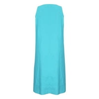Cethrio Summer Maxi рокля за жени- моден памук и спално бельо Crewneck Loose Leveleas Solid Mini рокля синьо