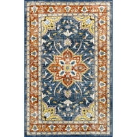 нулум Зури смели флорални машинно пране площ килим, 4 '6', синьо