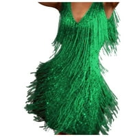 Tking fashion дамски летен клуб секси без ръкави за без ръкави V-образен мач стегнат солидна миди ресни рокли зелени L