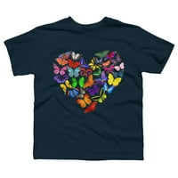 Риза на пеперуди - сърце, пълно с пеперуди момчета тъмносин графичен тройник - дизайн от хора xs