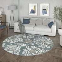 Традиционна зона килим цветен тъмно сив вътрешен кръг лесен за почистване