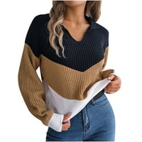 Жени трикотажни пуловер пуловер пуловер плетен пуловер солиден дълъг ръкав V-образно деколте блуза плетен пуловер
