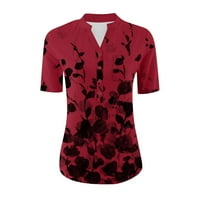 Дамски блузи V-образни графични щампи блуза плюс размер женски плюс летни ризи с къси ръкави върхове червен xl