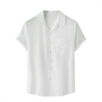 Мъжки ризи за затваряне на бутони Небрежни якички тънък прилепват солиден къс ръкав лятен плажен ваканционен блуза отгоре с джоб
