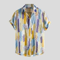 Yubnlvae мъжки ризи риза с късо якичка небрежен бутон цвят мъжки печат ръкав блуза мъже ризи жълти