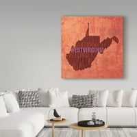 Търговска марка изобразително изкуство 'думи на щата Западна Вирджиния' платно изкуство от червен Атлас дизайни
