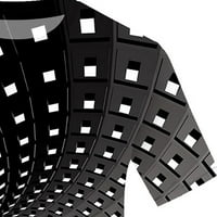 Модна мъжка 3D печат кръгла шия с къса ръкав на ризата, черно, XL