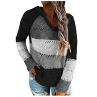 Качулки за жени жилетка пуловер и райета цветен блок v Врат, качулка с качулка, сладък пуловер с дълъг ръкав дами пуловери черни