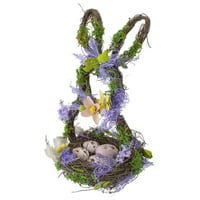 14.5 лилаво и зелено изкуствени флорални зайче форма кошница
