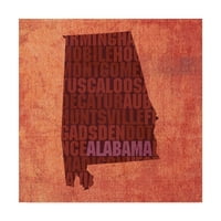 Търговски марки изобразително изкуство 'Алабамски думи' платно изкуство от червен Атлас дизайни